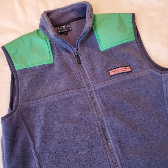 Vineyard Vines Slate Blue and Green Fleece Vest‎ Zip Front Men's Size XS - Picture 1 of 8